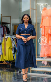 Elegant navy blue skirt suit